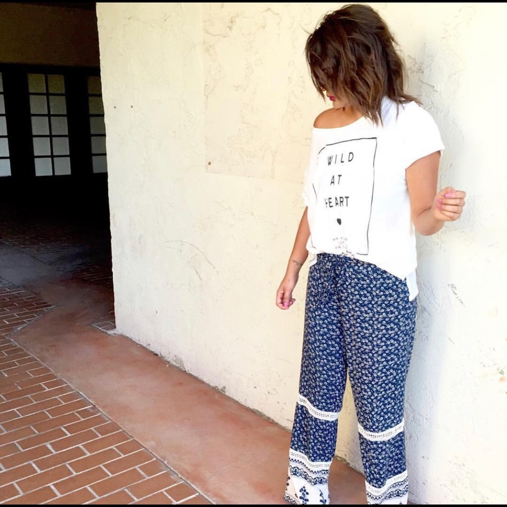Blue and White Floral Pants